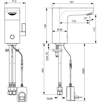 Robinet cu senzor Ceraplus de la Ideal Standard - Fără atingere, Crom, raza 116mm Robinet cu senzor Ceraplus de la Ideal Standard - Fără atingere, Crom, raza 116mm