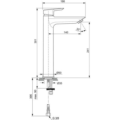 Ideal Standard Tesi Waschtischmischer - Verlängerter Sockel - 5 l/min - Chrom Ideal Standard Tesi Waschtischmischer - Verlängerter Sockel - 5 l/min - Chrom
