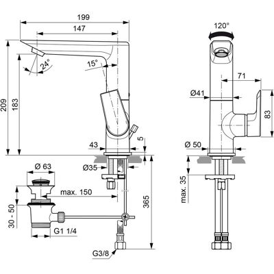 Ideal Standard Tesi - Robinet - Bâti înalt pivotant Ideal Standard Tesi - Robinet - Bâti înalt pivotant
