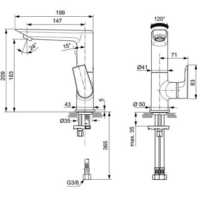 Ideal Standard Tesi Einhebel-Waschtischarmatur - Chrom - 5 l/min Ideal Standard Tesi Einhebel-Waschtischarmatur - Chrom - 5 l/min