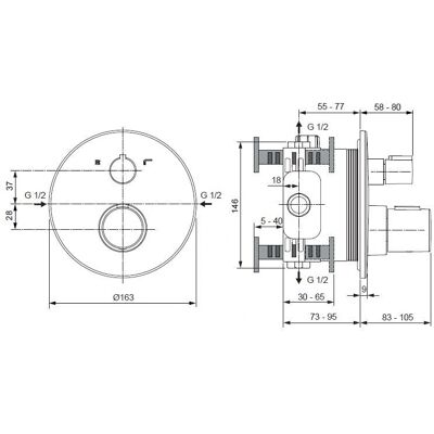 Supapa de duş termostatică Ideal Standard T100 încastrată - Kit de montaj Supapa de duş termostatică Ideal Standard T100 încastrată - Kit de montaj