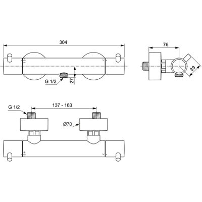 Ideal Standard T125 Furtună Argintie Termostat de Perete - Sistem de Duș Ideal Standard T125 Furtună Argintie Termostat de Perete - Sistem de Duș