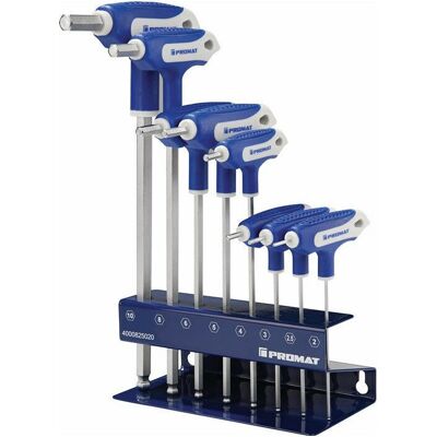 PROMAT Compacte inbussleutelset - 2-10mm, T-handle, bolkop PROMAT Compacte inbussleutelset - 2-10mm, T-handle, bolkop
