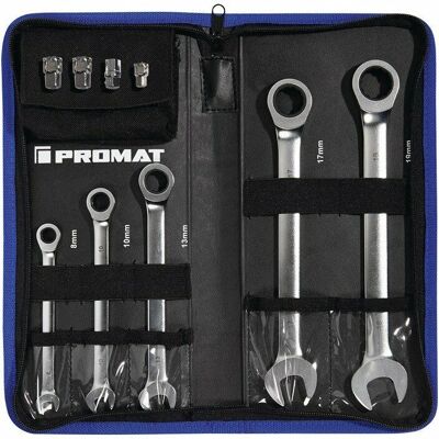 Promat - Juego de llaves combinadas con trinquete, 9 piezas - Rectas Promat - Juego de llaves combinadas con trinquete, 9 piezas - Rectas