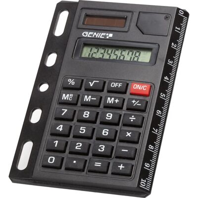 Calcolatrice Pocket Genie 325 - 8 Cifre, Nera, Righello, Fori per Cartelle Calcolatrice Pocket Genie 325 - 8 Cifre, Nera, Righello, Fori per Cartelle