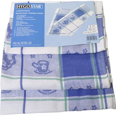 Hygostar Landhaus Küchentuch - Baumwolle - Weiß-Blau - 70x50cm Hygostar Landhaus Küchentuch - Baumwolle - Weiß-Blau - 70x50cm