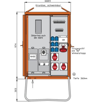 Walther WAV0170R1 Verteilerkasten - 44kVA, Stahl, Orange Walther WAV0170R1 Verteilerkasten - 44kVA, Stahl, Orange