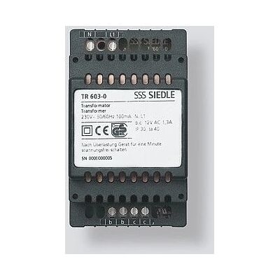 Siedle TR 603-0 Strömförsörjning - 12V AC, 1300mA, IP20 Siedle TR 603-0 Strömförsörjning - 12V AC, 1300mA, IP20