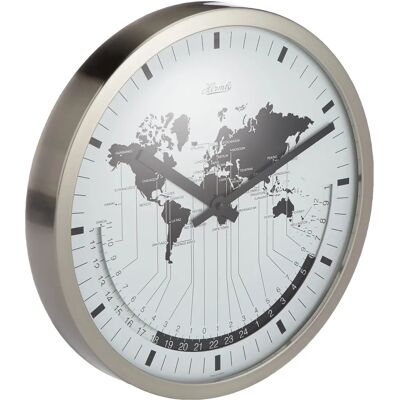 Hermle 30504-002100 Orologio da Parete - Mappa del Tempo Mondiale - Acciaio Inox Hermle 30504-002100 Orologio da Parete - Mappa del Tempo Mondiale - Acciaio Inox