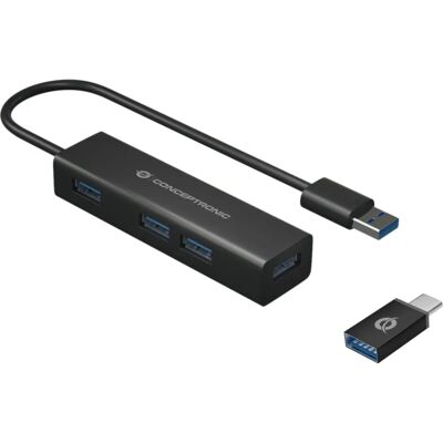 Conceptronic HUBBIES06B 4-Port USB 3.2 Hub - Schwarz Conceptronic HUBBIES06B 4-Port USB 3.2 Hub - Schwarz