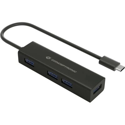 Conceptronic HUBBIES07B USB-C Hub 4 Ports Schwarz - USB Hub Conceptronic HUBBIES07B USB-C Hub 4 Ports Schwarz - USB Hub
