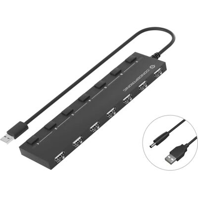 Conceptronic HUBBIES08B Concentrateur USB 7 Ports Noir - Publicité Conceptronic HUBBIES08B Concentrateur USB 7 Ports Noir - Publicité