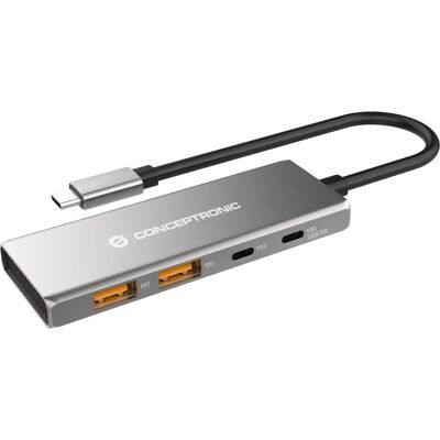 Conceptronic USB Hub Grijs - USB 3.2 Gen 2, 4 Poorten, Aluminium Conceptronic USB Hub Grijs - USB 3.2 Gen 2, 4 Poorten, Aluminium