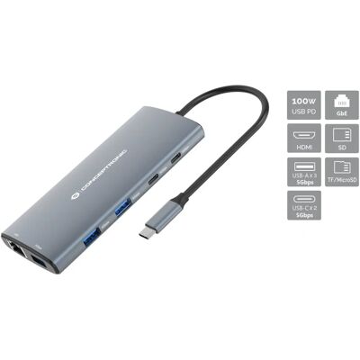 Conceptronic DONN06G Τεχνικό έδρανο για λάπτοπ - Γκρι - 9 σε 1 USB-C Αντάπτορας Conceptronic DONN06G Τεχνικό έδρανο για λάπτοπ - Γκρι - 9 σε 1 USB-C Αντάπτορας