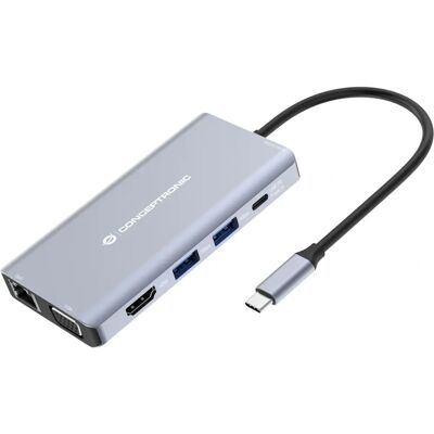 Conceptronic DONN20G Laptop Dock - 10-in-1 USB-C, Grau Conceptronic DONN20G Laptop Dock - 10-in-1 USB-C, Grau