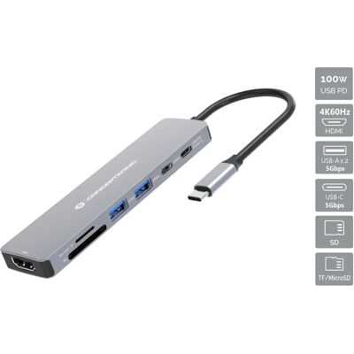 Conceptronic DONN28G Laptop-Dock - 7-in-1 USB-C Grau Conceptronic DONN28G Laptop-Dock - 7-in-1 USB-C Grau