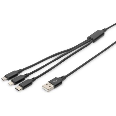 Digitus Sort 1m USB-C & Lightning & Micro-B Kabel - USB kabel Digitus Sort 1m USB-C & Lightning & Micro-B Kabel - USB kabel