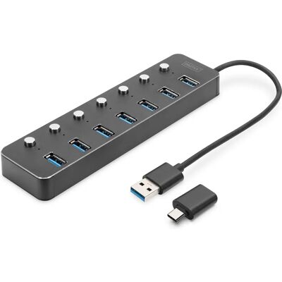 Digitus USB Hub - 7 port, Alumínium - USB 3.0 - Szürke Digitus USB Hub - 7 port, Alumínium - USB 3.0 - Szürke