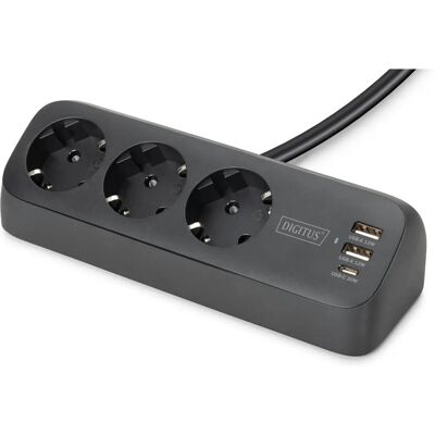 Digitus DA-70625 Verdeelblok - 3 Stopcontacten, 2 USB-A, 1 USB-C, 1.5m Digitus DA-70625 Verdeelblok - 3 Stopcontacten, 2 USB-A, 1 USB-C, 1.5m