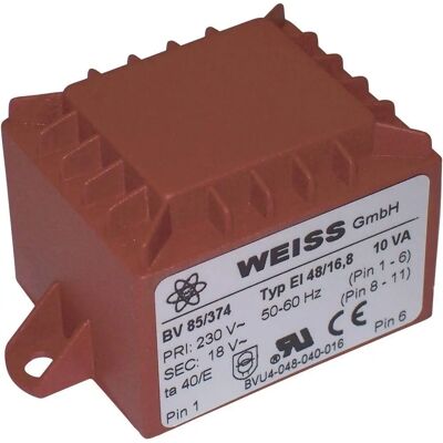 Transformator Weiss Elektrotechnik 85/378 - 230V-12V/AC, 10 VA, 2 Udgange Transformator Weiss Elektrotechnik 85/378 - 230V-12V/AC, 10 VA, 2 Udgange