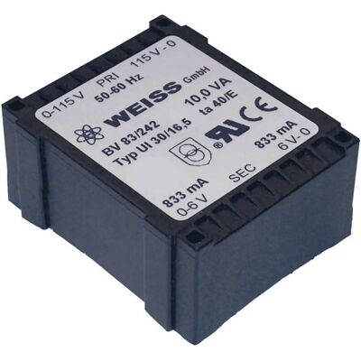 Weiss Elektrotechnik 83/245 Transformator - PCB, 230V, 2x12V/AC, 10VA Weiss Elektrotechnik 83/245 Transformator - PCB, 230V, 2x12V/AC, 10VA
