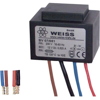 Weiss Elektrotechnik 07/051 Transformator - Compact, 230V/12V, 7,50 W Weiss Elektrotechnik 07/051 Transformator - Compact, 230V/12V, 7,50 W