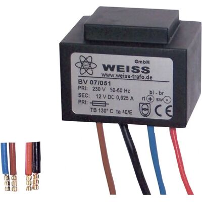 Weiss Elektrotechnik 07/053 Voedingstransformator - Compact, 230V, 8V, 1250mA Weiss Elektrotechnik 07/053 Voedingstransformator - Compact, 230V, 8V, 1250mA