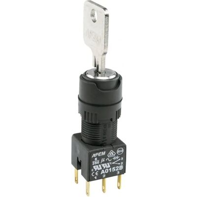 APEM A018223 Quadratischer Schlüsselschalter - 2 Positionen, IP65, 16 mm APEM A018223 Quadratischer Schlüsselschalter - 2 Positionen, IP65, 16 mm