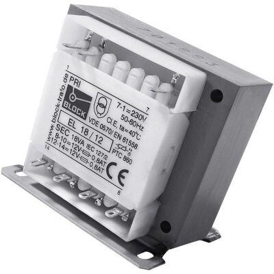 Transformator Block EL 50/15 50VA - Säkerhetsisolering, 2 x 15V Transformator Block EL 50/15 50VA - Säkerhetsisolering, 2 x 15V