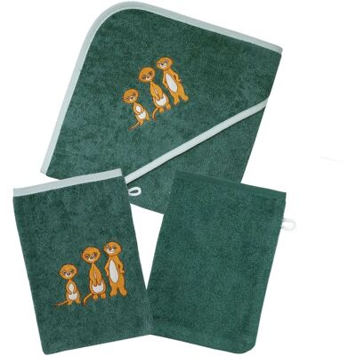 WÖRNER Baby Kapuzenbadetuch Set - Erdmännchen pinie - 3 Stück WÖRNER Baby Kapuzenbadetuch Set - Erdmännchen pinie - 3 Stück