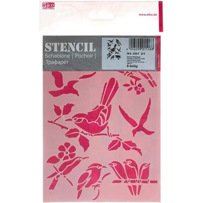 Pochoir Forêts d'Oiseaux Efco - 8 Motifs, Plastique, Transparent - A5 - Publicité Pochoir Forêts d'Oiseaux Efco - 8 Motifs, Plastique, Transparent - A5 - Publicité