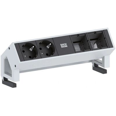 Bachmann DESK2 Verlängerungsschnur - 2 Steckdosen - Edelstahl Bachmann DESK2 Verlängerungsschnur - 2 Steckdosen - Edelstahl