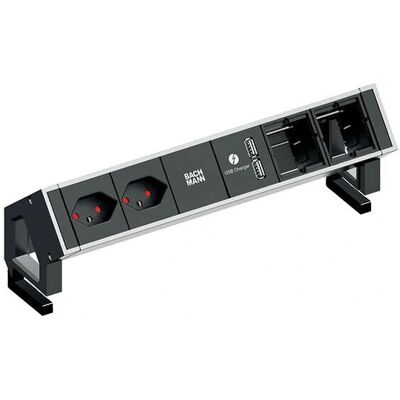 Bachmann Desk2 Steckdosenleiste - 2 Steckdosen, USB, Edelstahl Bachmann Desk2 Steckdosenleiste - 2 Steckdosen, USB, Edelstahl