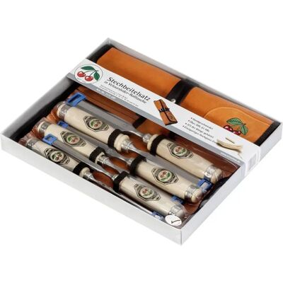 Kirschen Trämejsel Set - 6 Lightweight Carving Chisels in Velour Leather Case - Woodworking Kirschen Trämejsel Set - 6 Lightweight Carving Chisels in Velour Leather Case - Woodworking