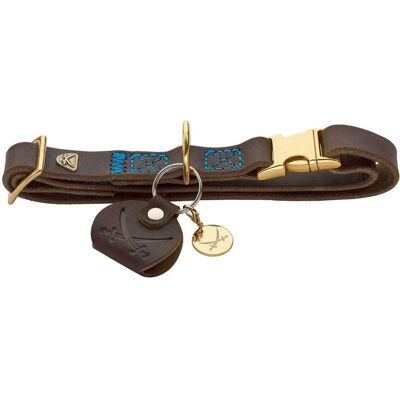 Hunter Sansibar Leather Dog Collar - Blue Stitching - Adjustable - M Hunter Sansibar Leather Dog Collar - Blue Stitching - Adjustable - M