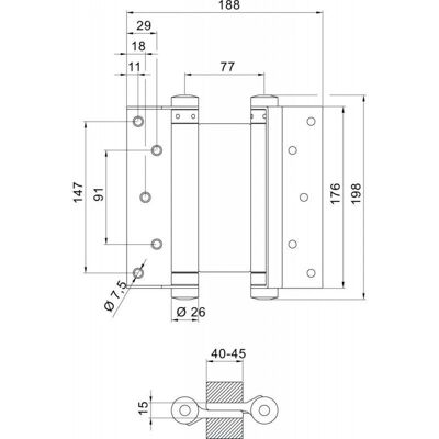 Deni - Pendeltürband - Beidseitig pendelnd, Max 55kg, 40-45mm Deni - Pendeltürband - Beidseitig pendelnd, Max 55kg, 40-45mm