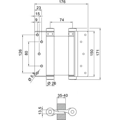 Deni Modell 36 Edelstahl Pendeltürbänder - 150 mm Deni Modell 36 Edelstahl Pendeltürbänder - 150 mm