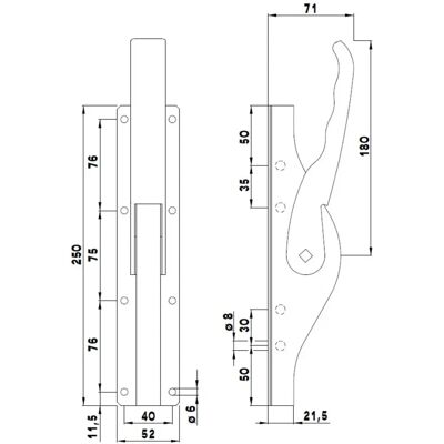 Deni Tortreibriegel 16 mm Stahl galvanisiert - Türbeschlag Deni Tortreibriegel 16 mm Stahl galvanisiert - Türbeschlag