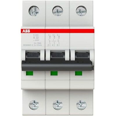 ABB S203-K32 Interruptor automático - 3 polos 32A Curva K - Montaje en carril DIN ABB S203-K32 Interruptor automático - 3 polos 32A Curva K - Montaje en carril DIN