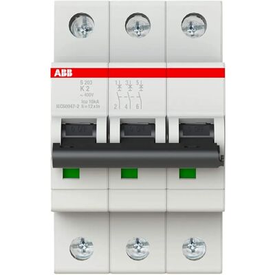 ABB 3-poliger 2A K-Typ Leitungsschutzschalter - 6kA, DIN-Montage ABB 3-poliger 2A K-Typ Leitungsschutzschalter - 6kA, DIN-Montage