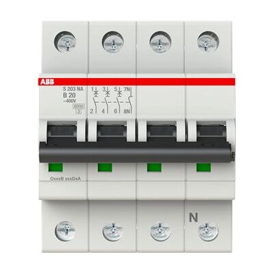 ABB S203-B20NA Disyuntor - 20A 3P+N, 6kA ABB S203-B20NA Disyuntor - 20A 3P+N, 6kA