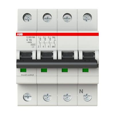 ABB S203-C16NA Interruptor - 16A, Tipo C, 3P+N ABB S203-C16NA Interruptor - 16A, Tipo C, 3P+N