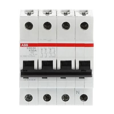 ABB S203-K50NA - Interruptor de circuito tipo K, 50A, 3+N polos ABB S203-K50NA - Interruptor de circuito tipo K, 50A, 3+N polos