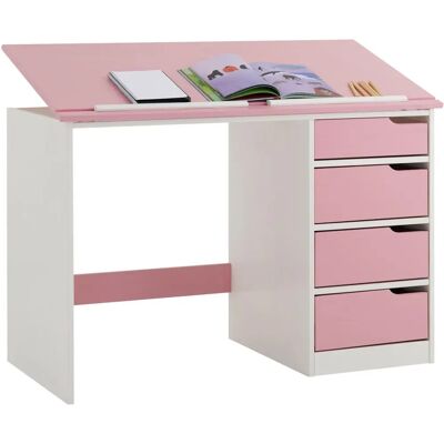 Idimex Bureau enfant - Inclinaison réglable, 4 tiroirs, Blanc/Rose, Pin - Publicité Idimex Bureau enfant - Inclinaison réglable, 4 tiroirs, Blanc/Rose, Pin - Publicité