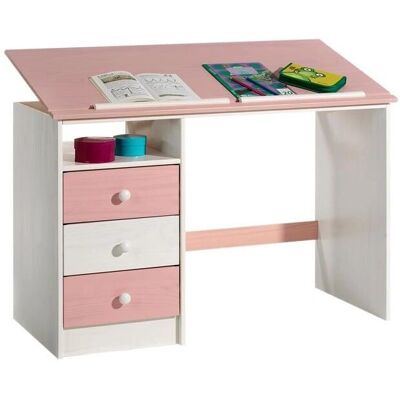 Bureau enfant Idimex Kevin - Inclinable avec 3 tiroirs et rangement - Blanc/Rose - Publicité Bureau enfant Idimex Kevin - Inclinable avec 3 tiroirs et rangement - Blanc/Rose - Publicité