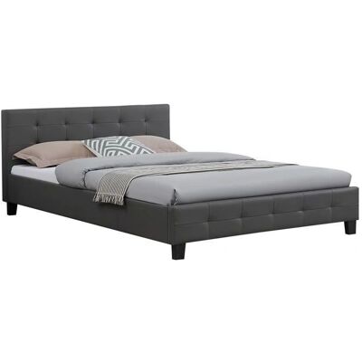 Lit Idimex 140x190cm avec tête de lit capitonnée synthétique - bed - Publicité Lit Idimex 140x190cm avec tête de lit capitonnée synthétique - bed - Publicité
