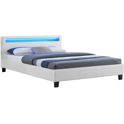 Lit LED Blanc Idimex 140x190cm avec Tête de Lit & Sommier - Publicité Lit LED Blanc Idimex 140x190cm avec Tête de Lit & Sommier - Publicité