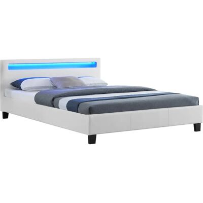 Lit LED Blanc Idimex 140x190cm avec Tête de Lit & Sommier - Publicité Lit LED Blanc Idimex 140x190cm avec Tête de Lit & Sommier - Publicité