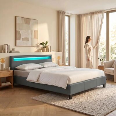 Lit Idimex PINOT - Gris, 140x190cm, Éclairage LED, Sommier à lattes - Publicité Lit Idimex PINOT - Gris, 140x190cm, Éclairage LED, Sommier à lattes - Publicité