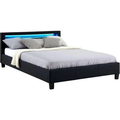 Lit LED Noir Idimex - 140x190cm avec Sommier - Style Moderne - Publicité Lit LED Noir Idimex - 140x190cm avec Sommier - Style Moderne - Publicité